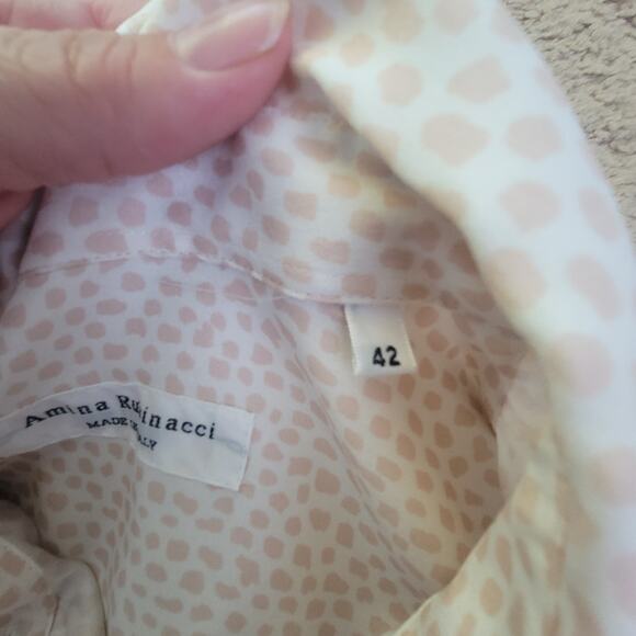 Amina Rubinacci 42/L Silk Button Up Printed Top Shirt Pastel Pink Made in Italy - Picture 10 of 11